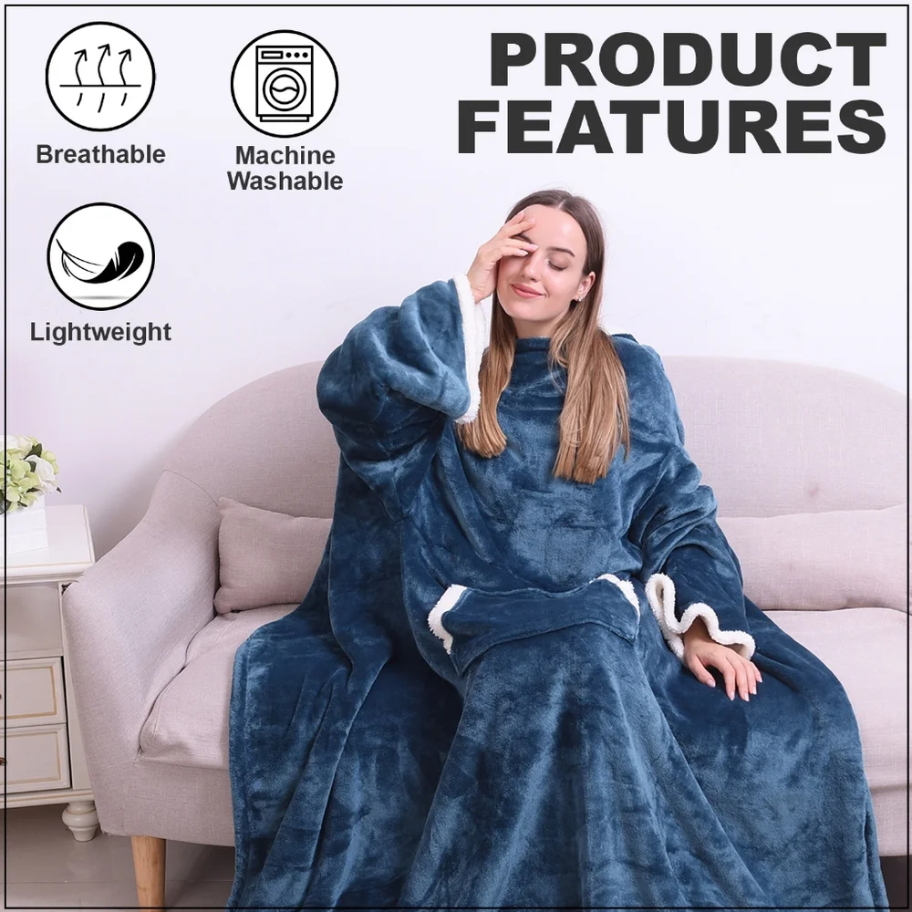 Sleeve blanket with hood